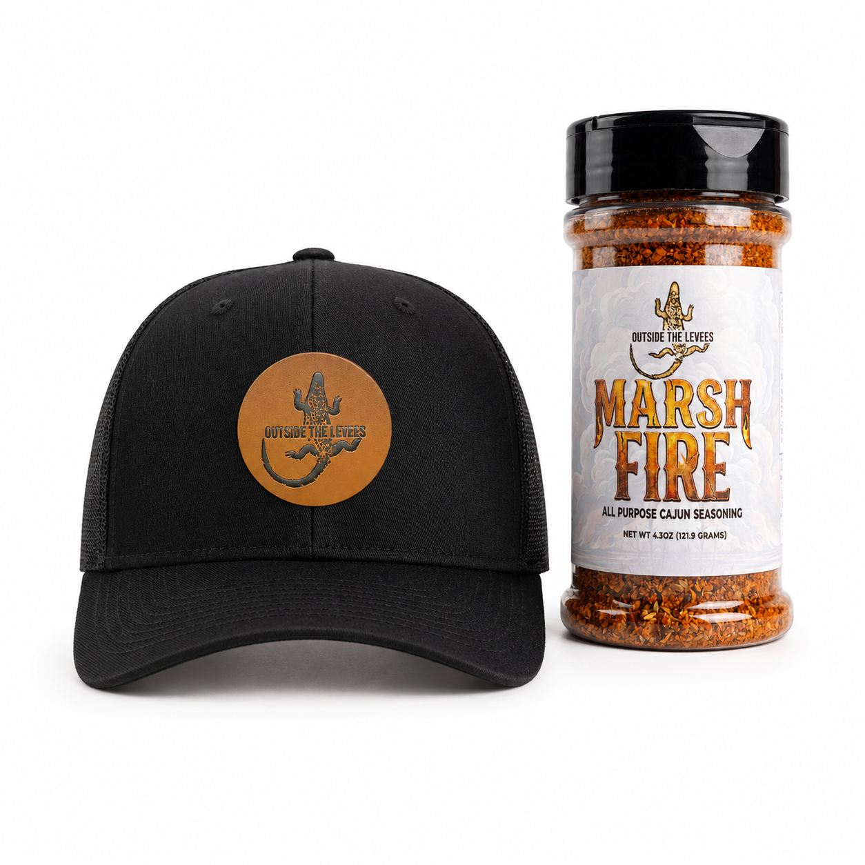 Outside The Levees Patch Hat in Black x Marsh Fire Seasoning Bundle